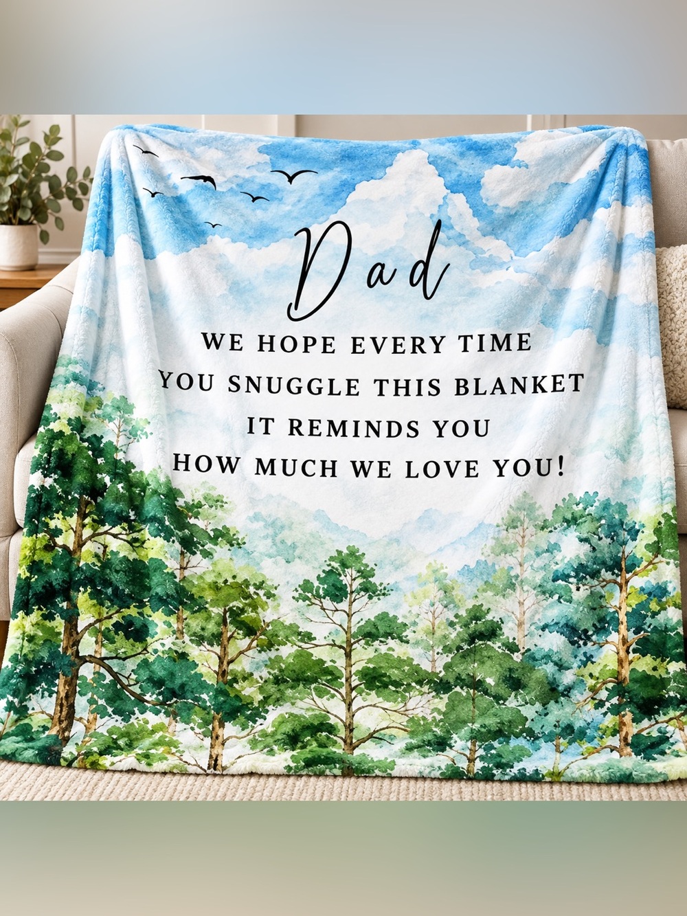 Dad Love Blue & Green Forest Throw Blanket NWOT